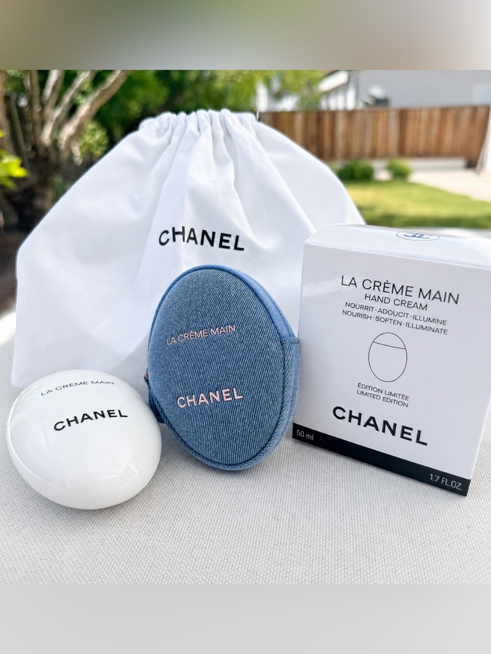CHANEL La Crème Main Hand Cream Denim Pouch Gift Set New